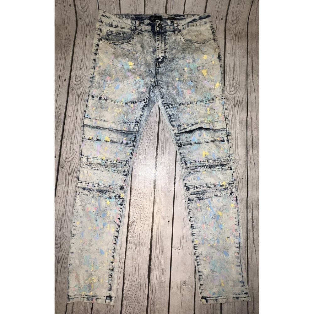 Waimea Skinny Jeans Men's 34 x 34 Light wash Denim Graffiti Art Pants Stains * - Picture 1 of 11
